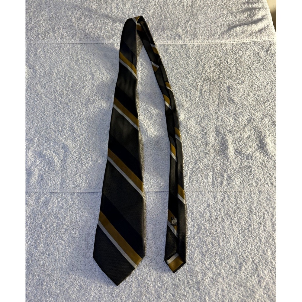 Domenico Casucci Mens Striped Woven Pointed Tie Black Gold Gray 2212E